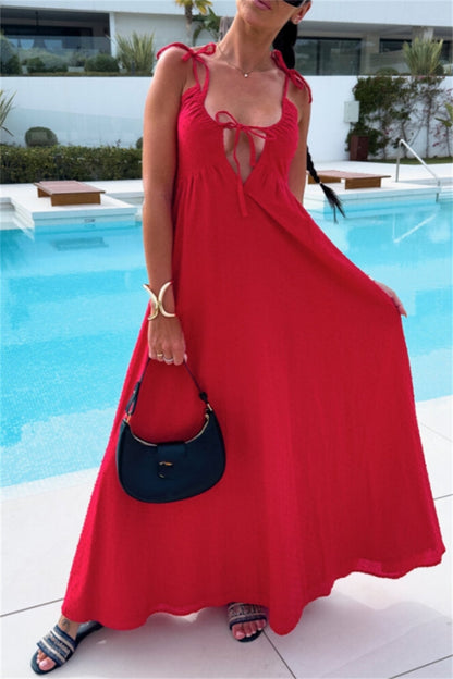 Vacation Backless Belted Halter Long Dresses(4 Colors)