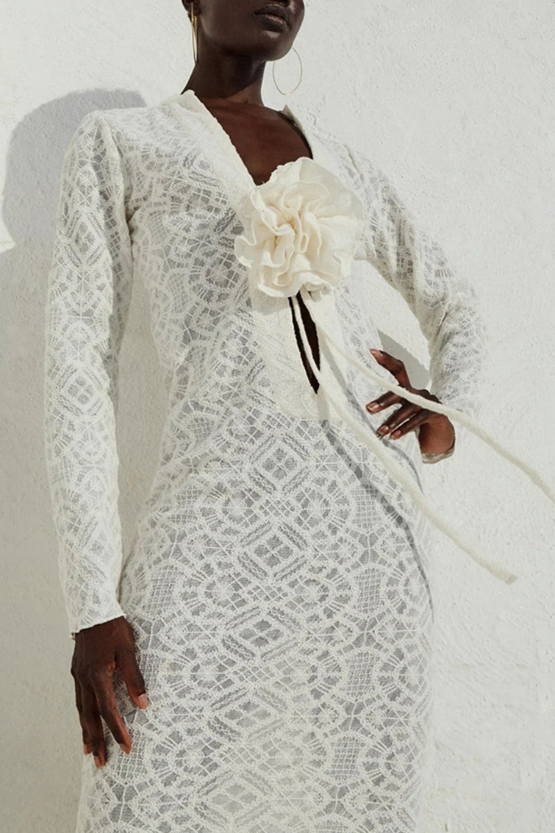Flowers Slit V Neck Long Dresses