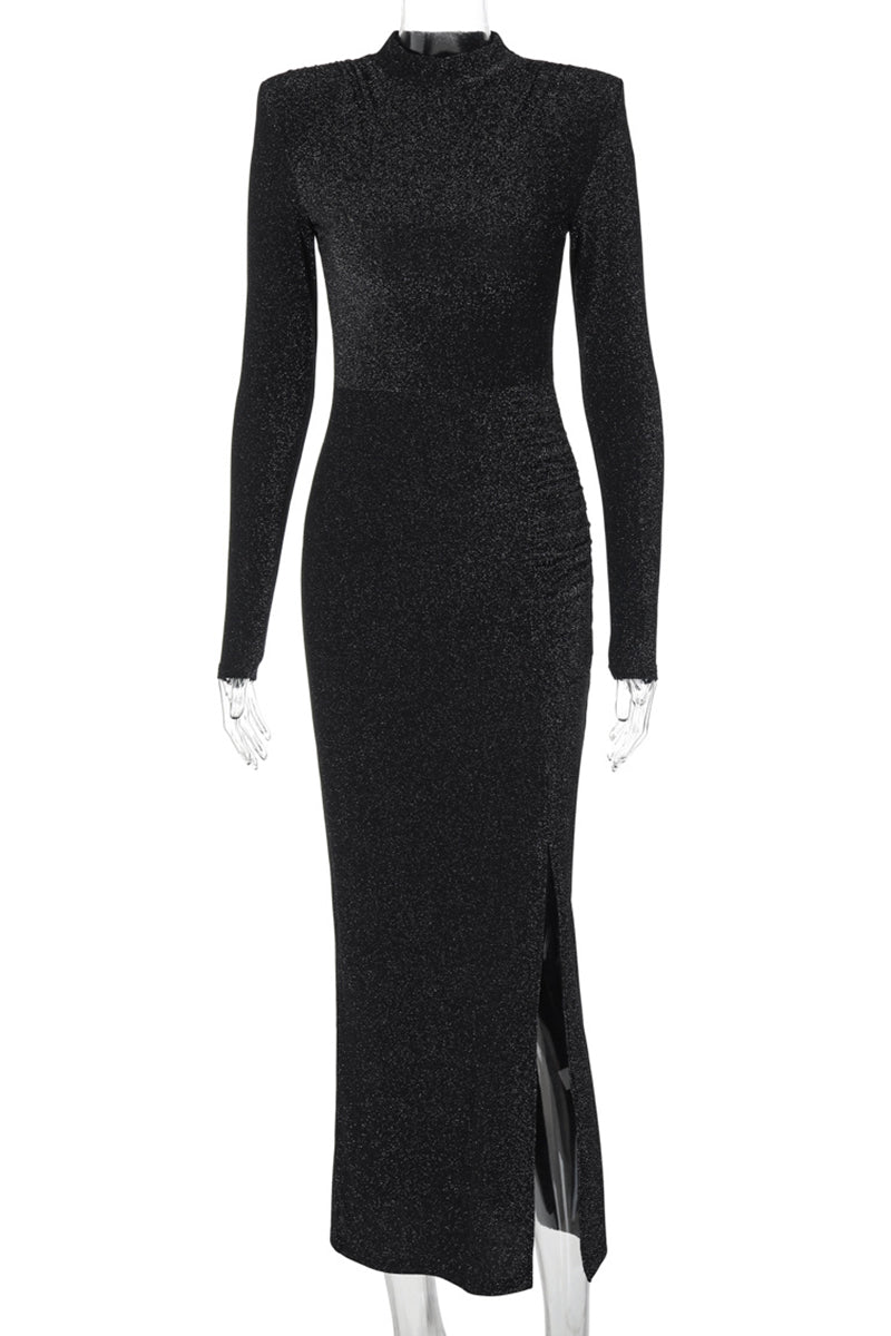Patchwork High Slit O Neck Long Dresses