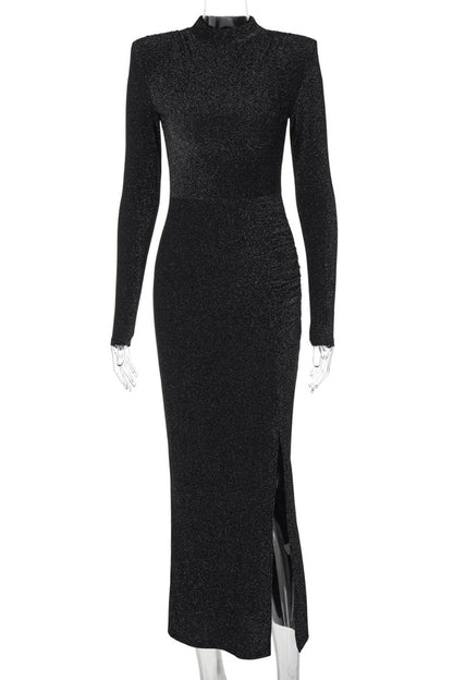 Patchwork High Slit O Neck Long Dresses