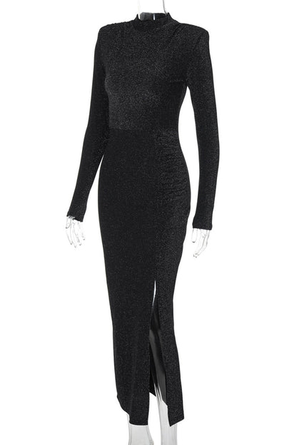Patchwork High Slit O Neck Long Dresses