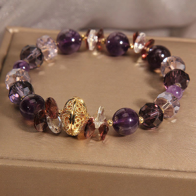 Buddha Stones Amethyst Red Crystal White Crystal Pumpkin Inner Peace and Healing Bracelet