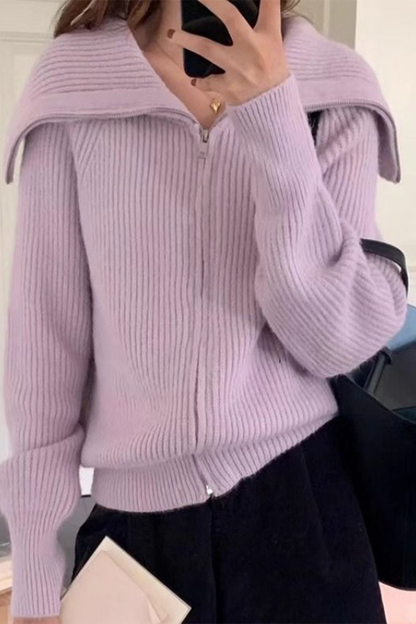Zipper Turndown Collar Cardigans(7 Colors)
