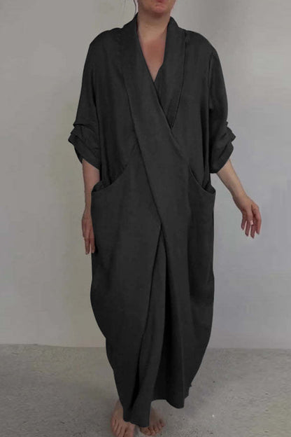 Color Pocket Slit V Neck Long Dresses(7 Colors)