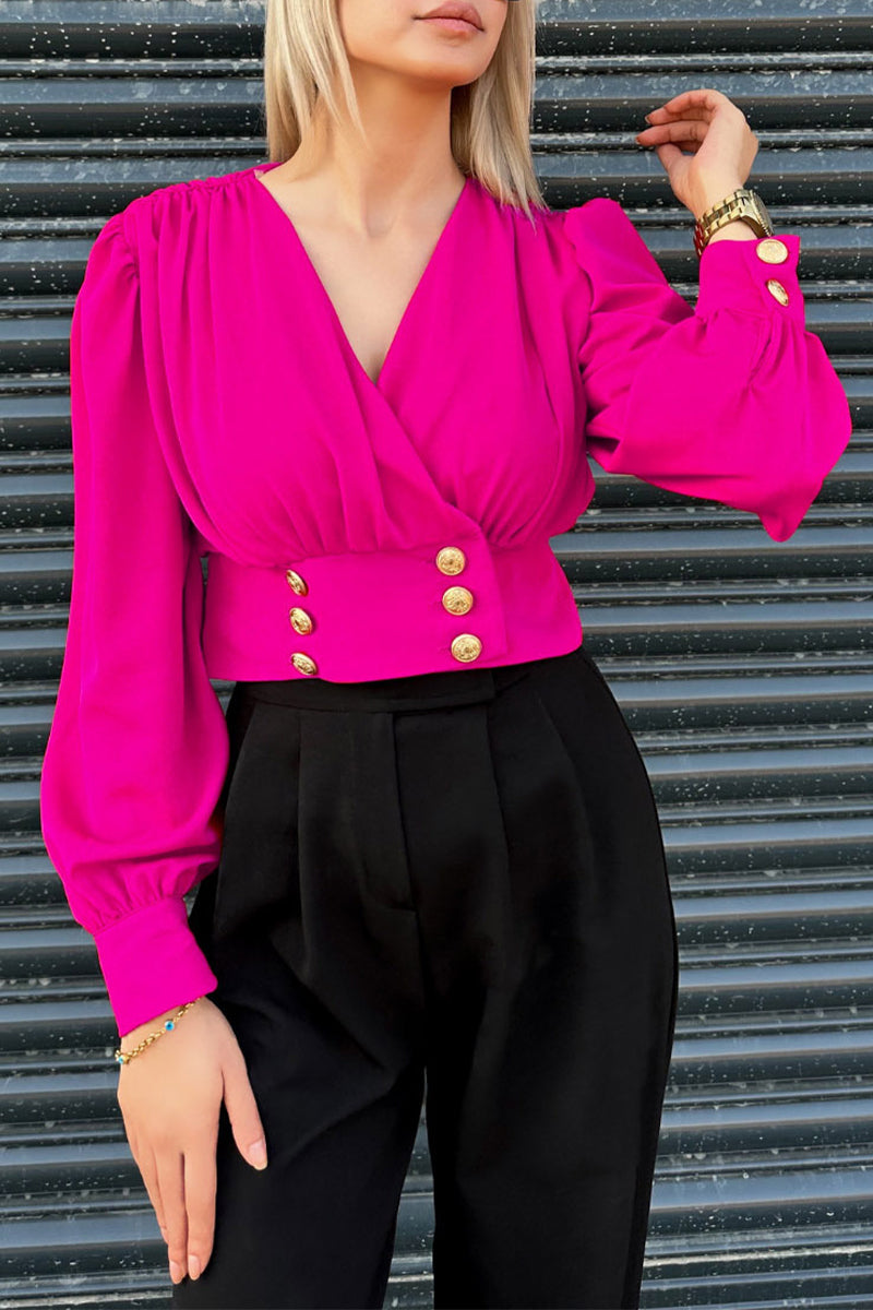Daily Buttons V Neck Blouses(3 Colors)