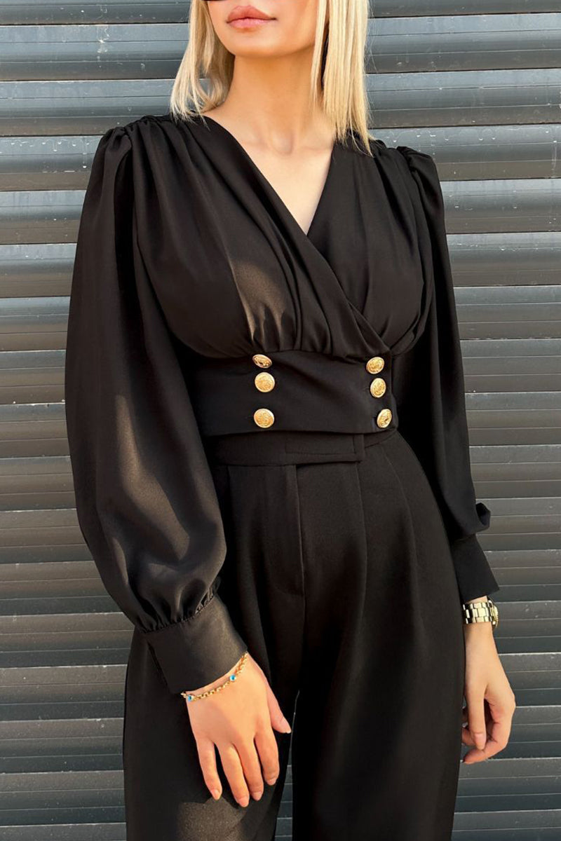 Daily Buttons V Neck Blouses(3 Colors)