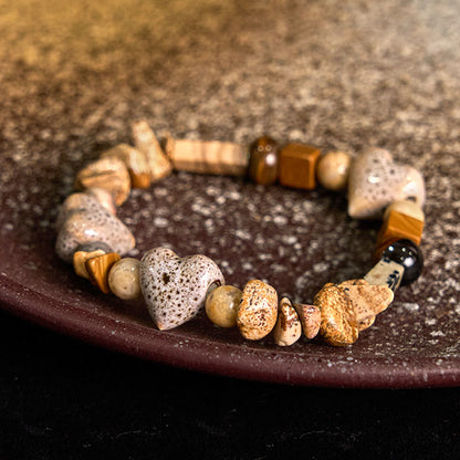 Dalmatian Jasper Heart Ceramics Spiritual Bracelet