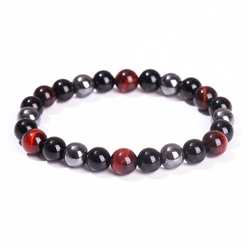 8mm Tiger Eye Obsidian Hematite Bracelet for Protection