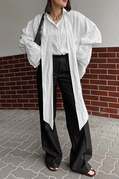 Lace Up Buttons Turndown Collar Blouses