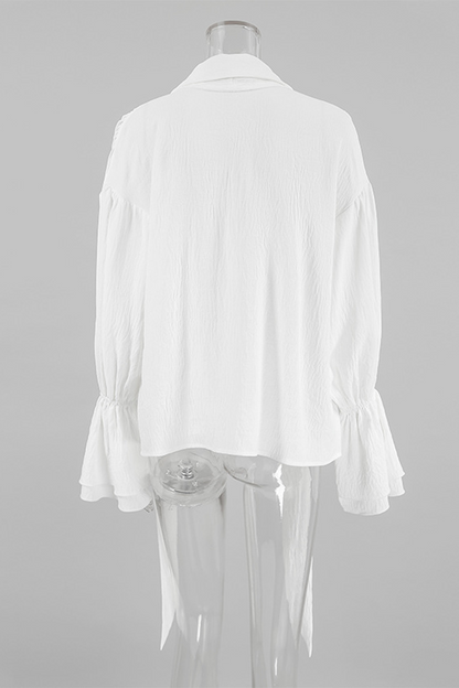 Lace Up Buttons Turndown Collar Blouses