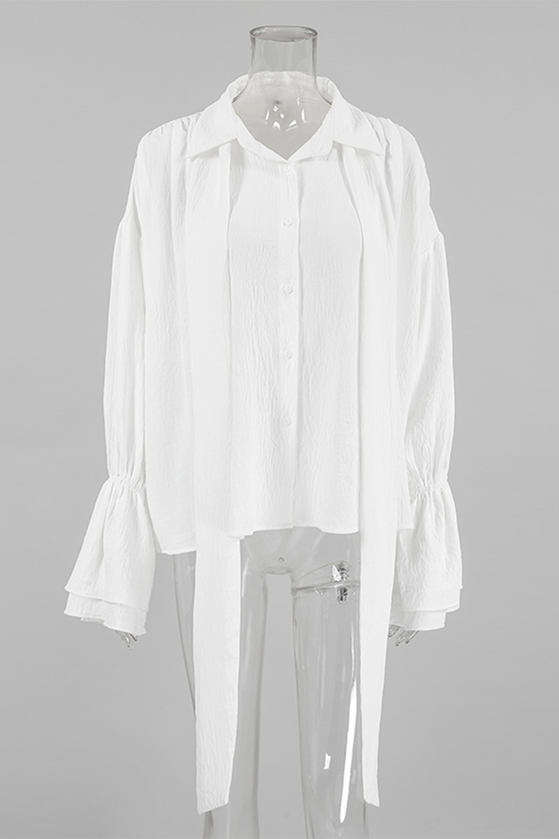Lace Up Buttons Turndown Collar Blouses