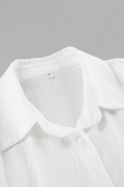 Lace Up Buttons Turndown Collar Blouses