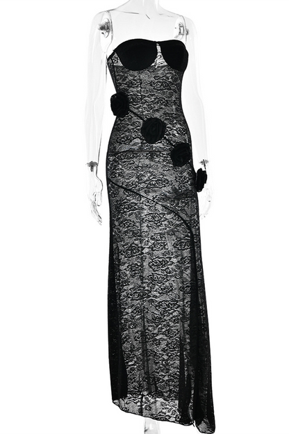 Lace Flower Shape Strapless Long Dresses
