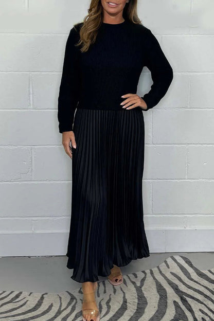 Patchwork Contrast O Neck Long Dresses(9 Colors)