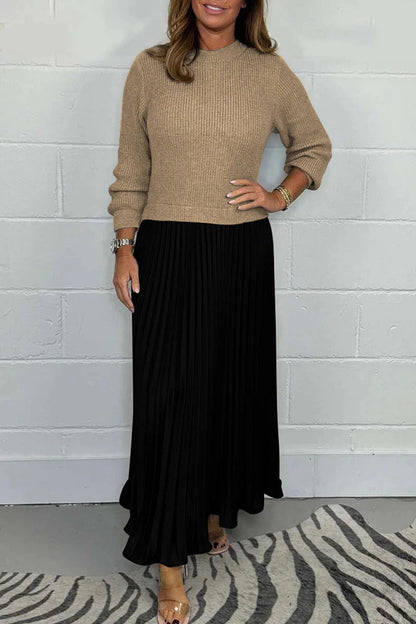 Patchwork Contrast O Neck Long Dresses(9 Colors)