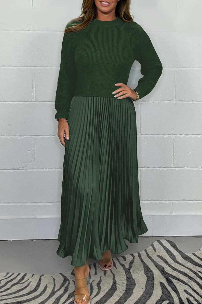Patchwork Contrast O Neck Long Dresses(9 Colors)