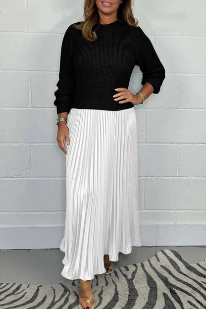 Patchwork Contrast O Neck Long Dresses(9 Colors)