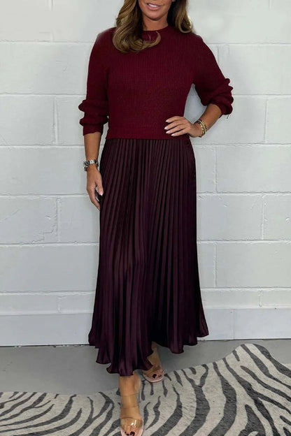 Patchwork Contrast O Neck Long Dresses(9 Colors)