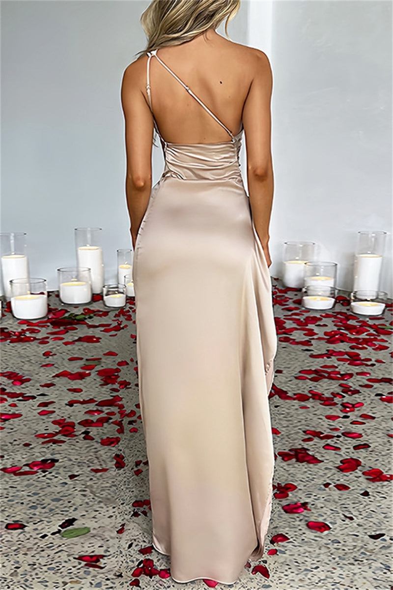 Party Formal Backless Slit Ruched Oblique Collar Long Dresses(11 Colors)