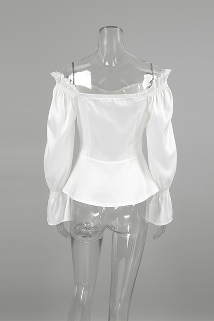 Color Buttons Off Shoulder Blouses
