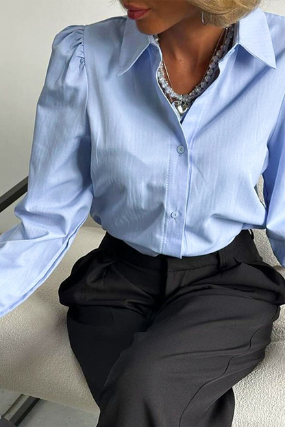 Buttons Patchwork Turndown Collar Blouses
