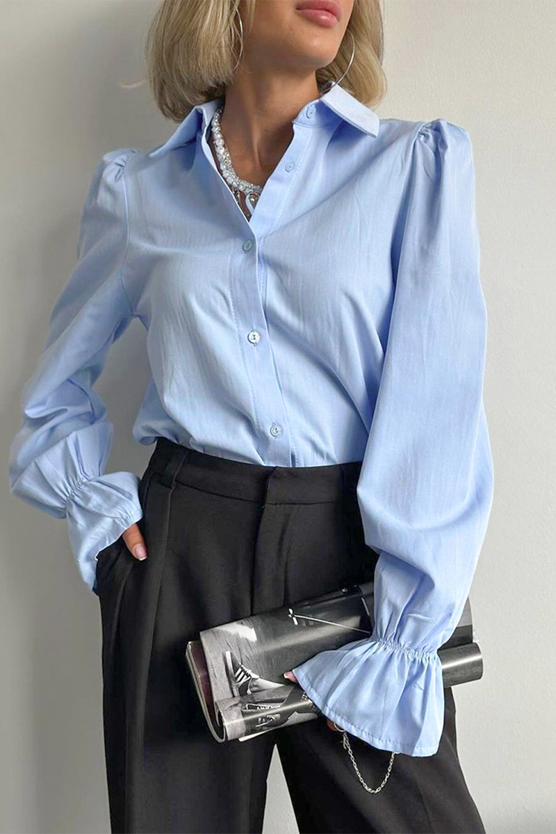 Buttons Patchwork Turndown Collar Blouses