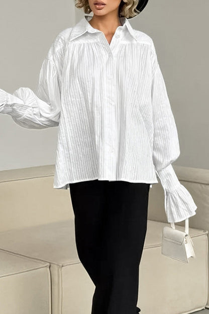 Jacquard Buttons Texture Turndown Collar Blouses