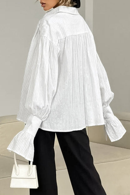 Jacquard Buttons Texture Turndown Collar Blouses