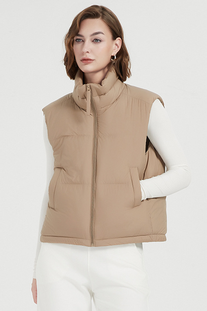 Daily Pocket Zipper White Duck Down Mandarin Collar Waistcoats(down Content 86%~90%)