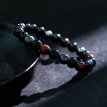 8mm Tiger Eye Obsidian Hematite Bracelet for Protection