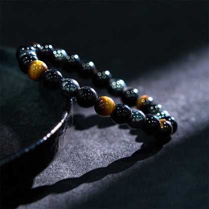 8mm Tiger Eye Obsidian Hematite Bracelet for Protection