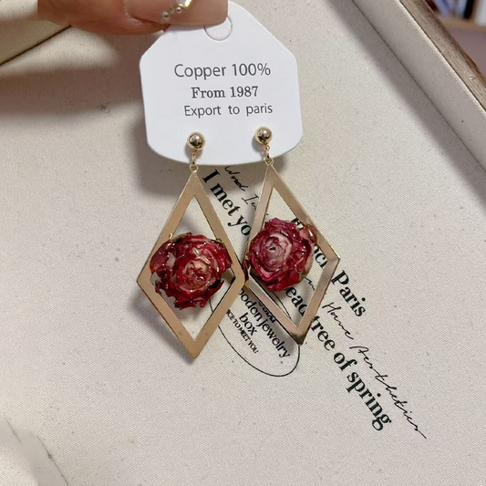 Real Flowers Patchwork Metal Accessories Trim Earrings(each One Is Unique)
