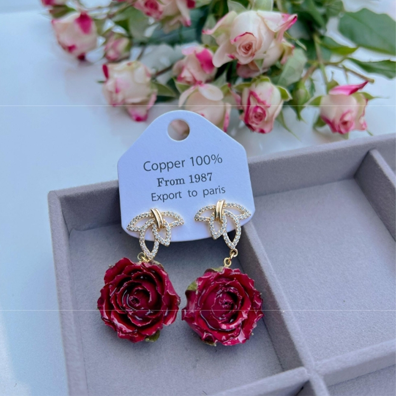 Real Flowers Patchwork Metal Accessories Trim Earrings(each One Is Unique)(17 Colors)
