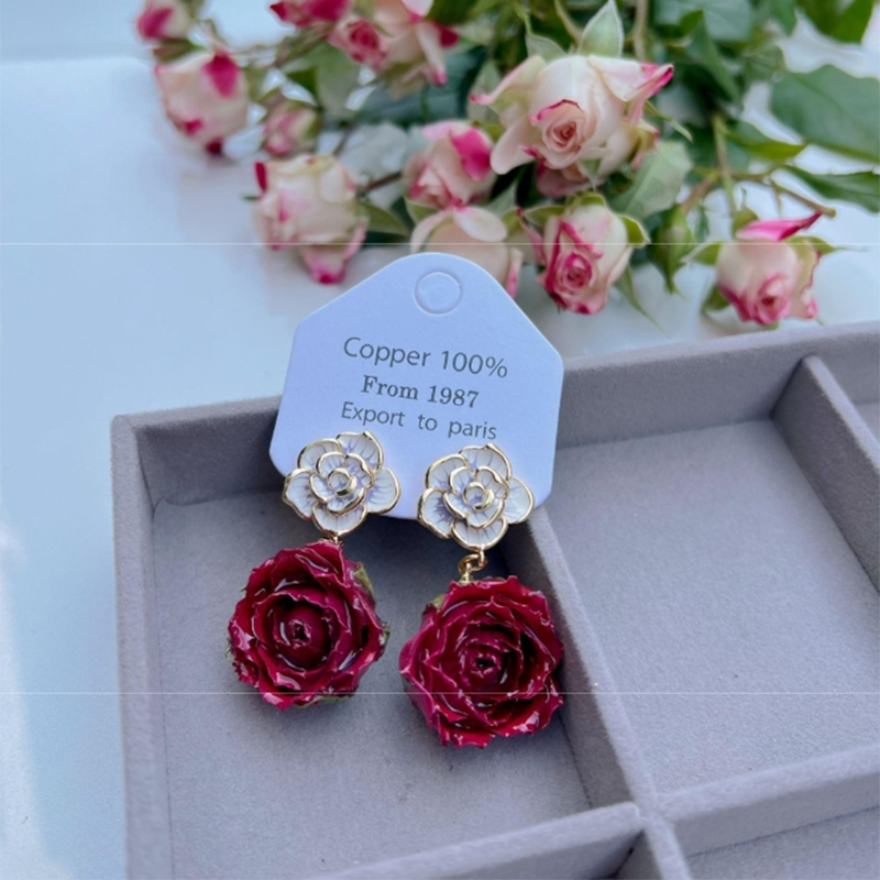 Real Flowers Patchwork Metal Accessories Trim Earrings(each One Is Unique)(17 Colors)
