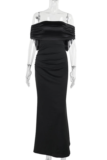Patchwork Backless Bow Decor Off Shoulder Long Dresses