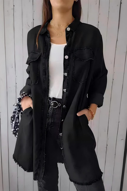 Distressed Buttons Turndown Collar Blouses(4 Colors)