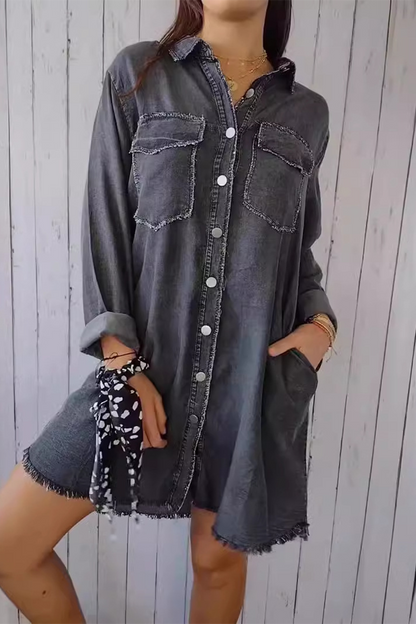 Distressed Buttons Turndown Collar Blouses(4 Colors)