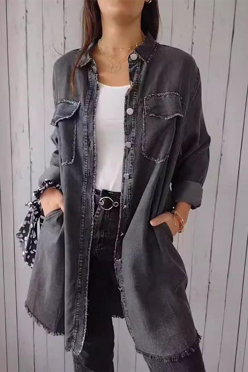 Distressed Buttons Turndown Collar Blouses(4 Colors)