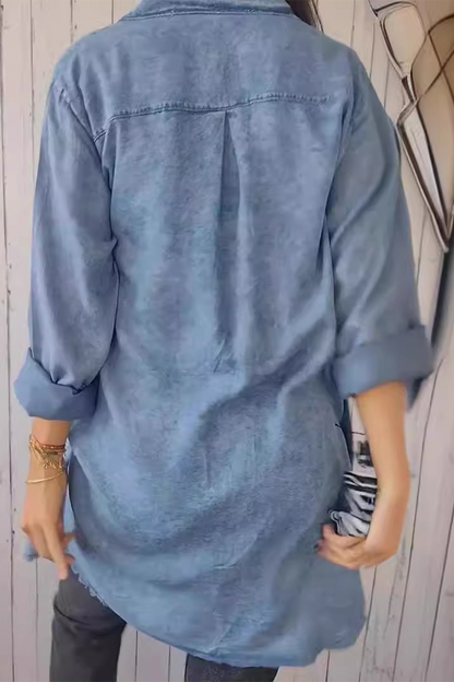 Distressed Buttons Turndown Collar Blouses(4 Colors)