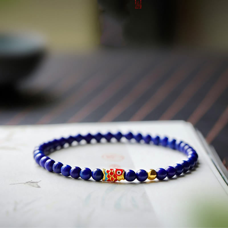 Buddha Stones Lazurite Lapis Lazuli Koi Fish Positive Bracelet