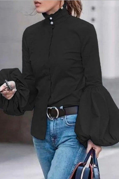 Buttons Mandarin Collar Blouses