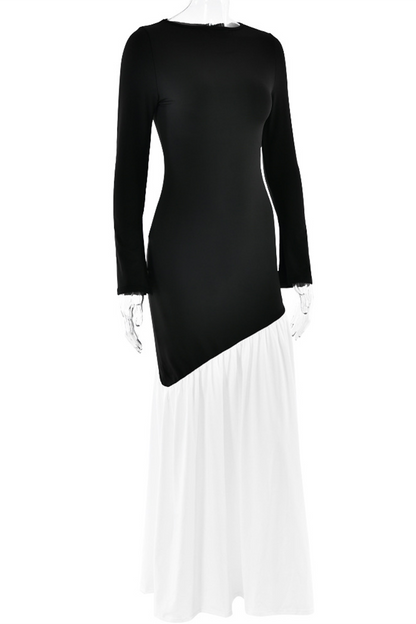 Ruched Contrast O Neck Long Dresses