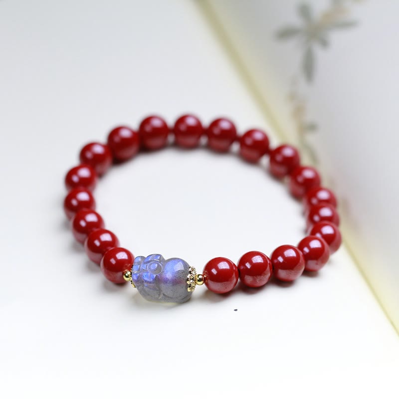 Buddha Stones Cinnabar Moonstone Pixiu Blessing Bracelet