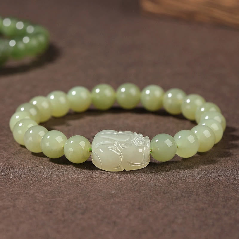 Buddha Stones Natural Hetian Jade Pixiu Carved Luck Bracelet