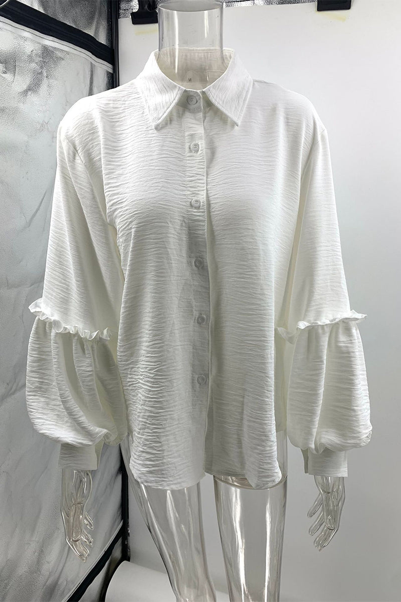 Daily Ruffle Turndown Collar Blouses