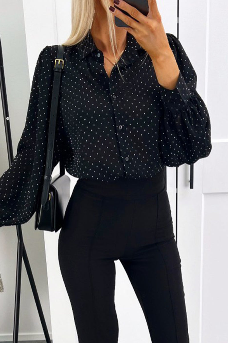 Polka Dot Buttons Turndown Collar Blouses