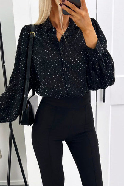 Polka Dot Buttons Turndown Collar Blouses