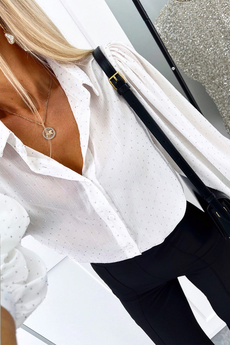 Polka Dot Buttons Turndown Collar Blouses