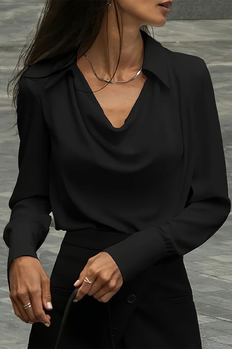 Color Ruched V Neck Blouses(4 Colors)