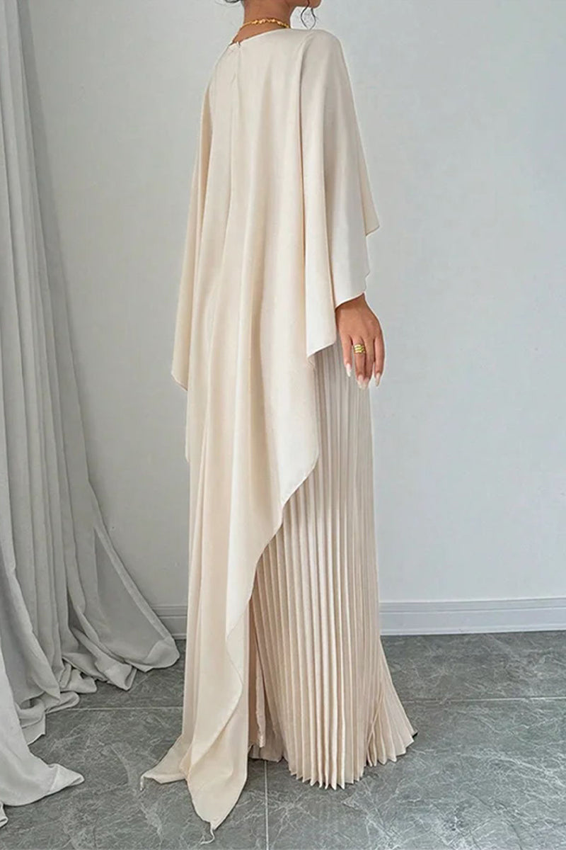 Irregular Pleated O Neck Long Dresses(3 Colors)